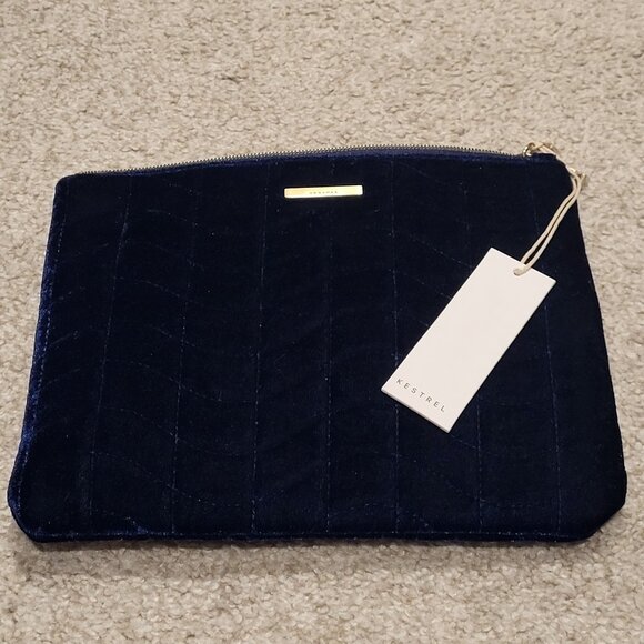 Kestrel Blue Velvet Pouch Clutch Cosmetic Bag - Picture 1 of 5